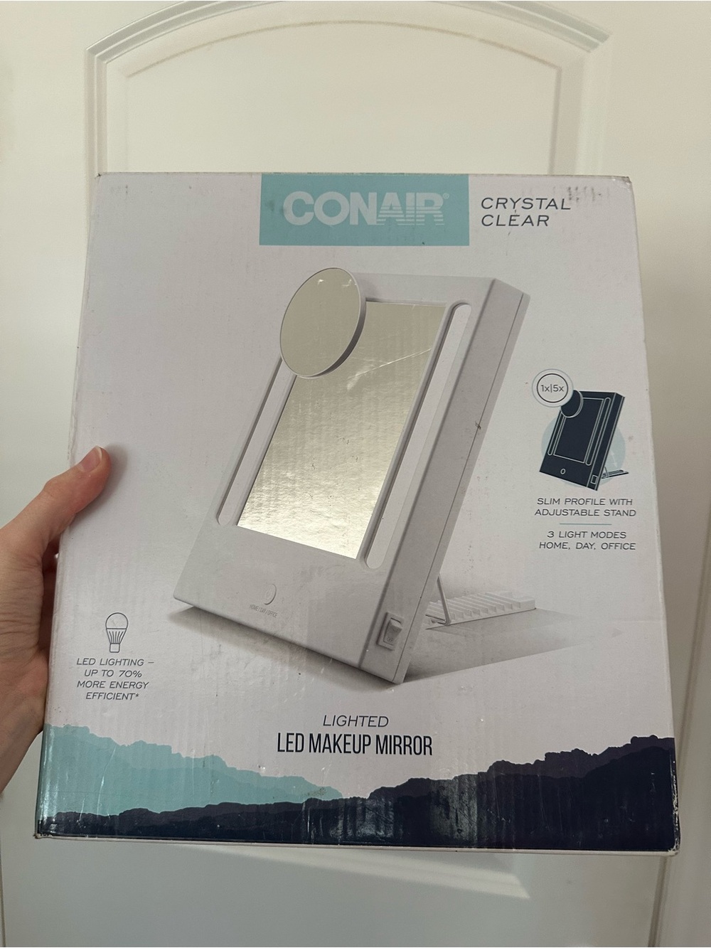 NEW Conair Crystal Clear Lighted LED Makeup Mirror 3 Modes Adjustable Stand